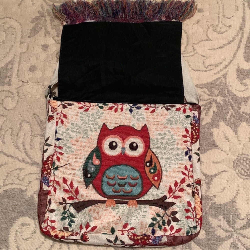 Canvas Style Owl Fringed Crossbody Bag NWOT - Picture 2 of 8